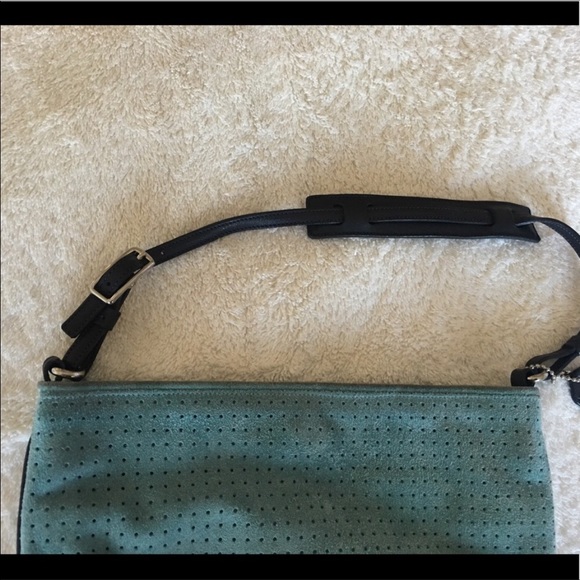 Rare! Coach Suede perforated Lt. Blue Slim Purse. - Picture 5 of 8